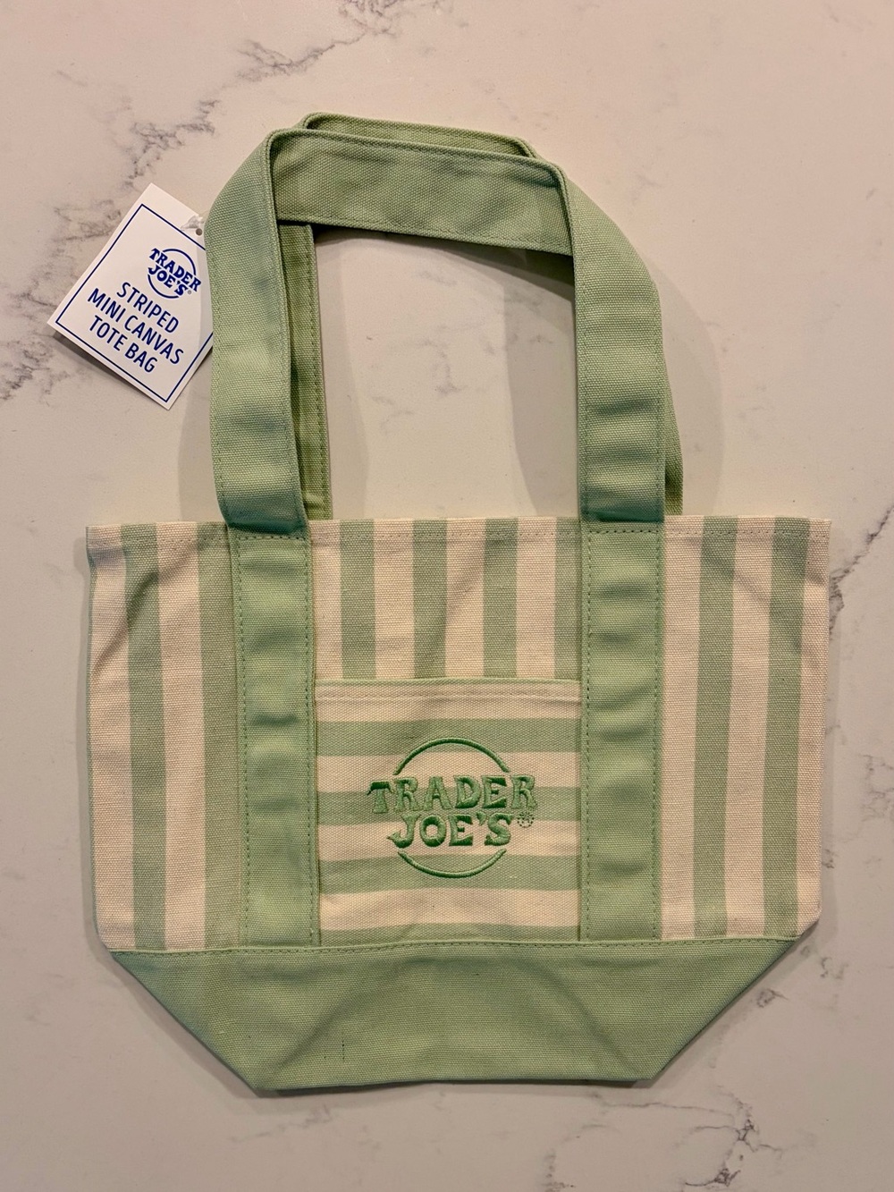 Trader Joe's Mint Green Stripe Canvas Tote